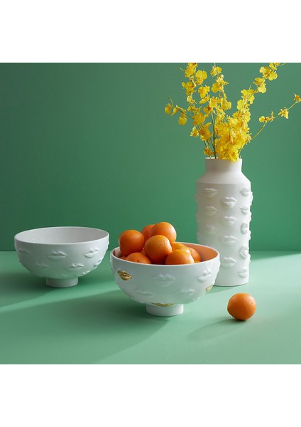 Gilded Gala Lips Beyaz Seramik Dekoratif Kase fiyatları