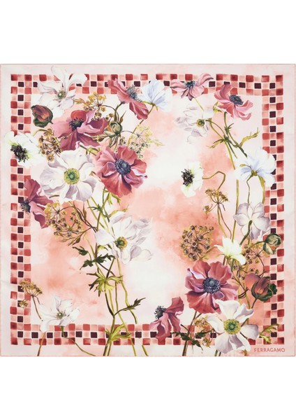 Pembe Beyaz Desenli Kadın Ipek Fular