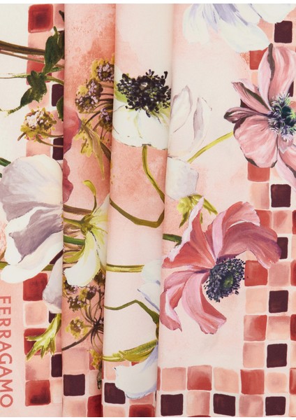 Pembe Beyaz Desenli Kadın Ipek Fular modelleri