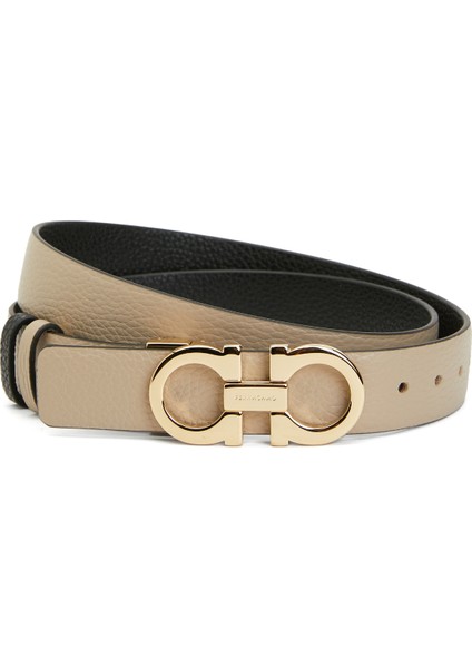 Vizon Siyah Logo Tokalı Kadın Deri Kemer