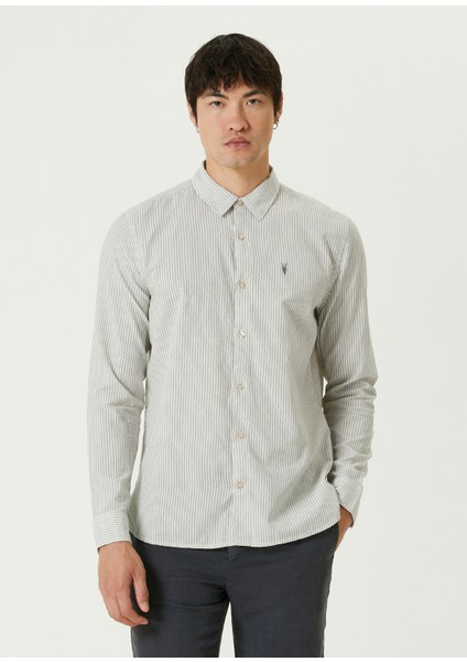 Relaxed Fit Villard Kırık Beyaz Çizgili Gömlek