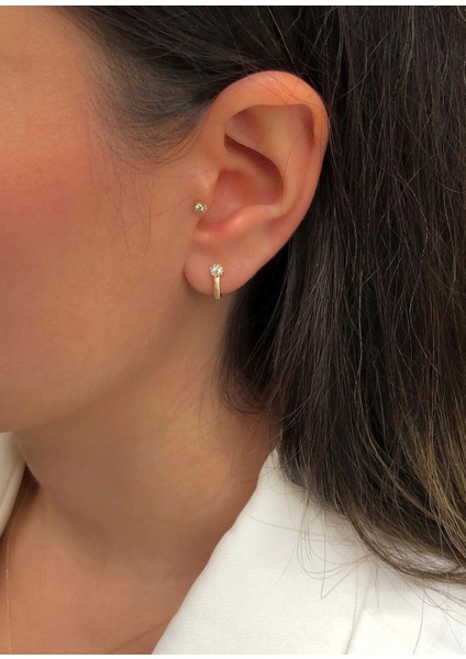 Balance Pırlanta Taşlı 14 Ayar Altın Kadın Tek Küpe modelleri