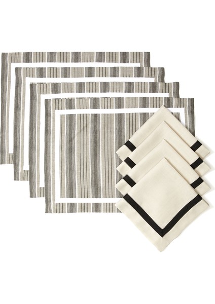 Siyah Çizgili 4lü Amerikan Servisi Peçete Seti