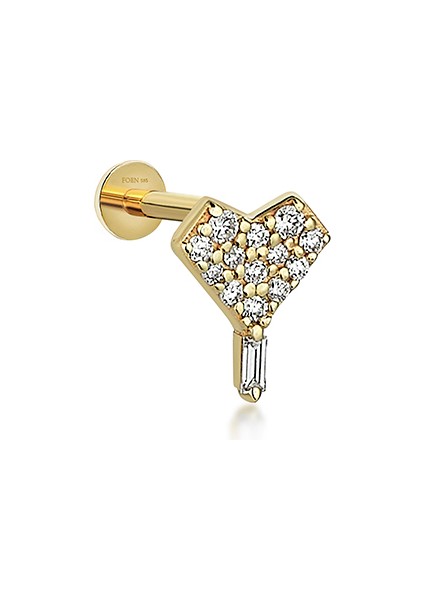 Heart Full Pırlanta Taşlı 14 Ayar Altın Tek Kadın Piercing Küpe