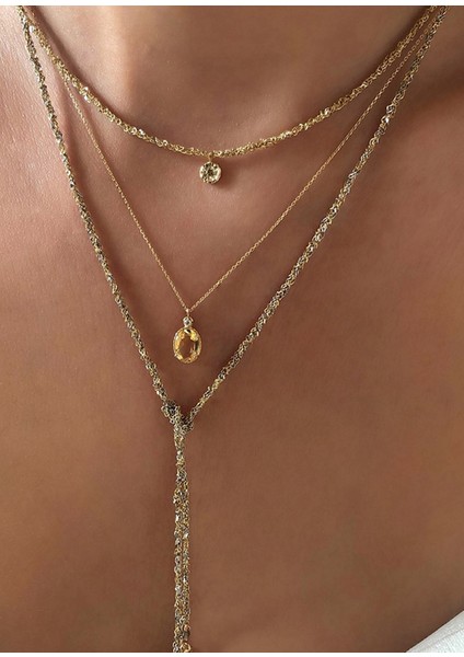 Honey Şampanya Pırlanta Taşlı 14 Ayar Altın Kadın Kolye modelleri