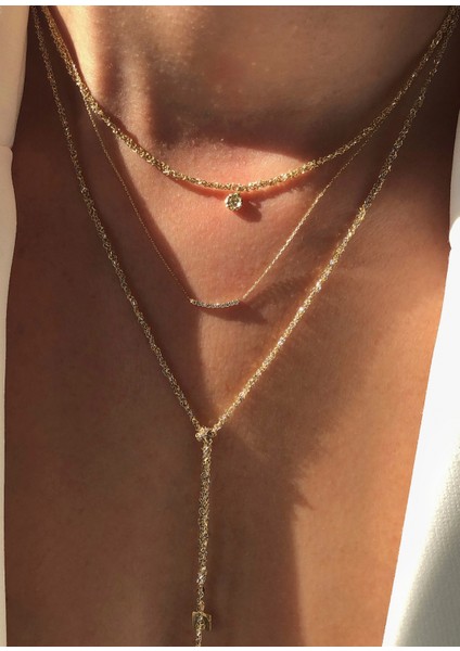 Honey Şampanya Pırlanta Taşlı 14 Ayar Altın Kadın Kolye fırsatları