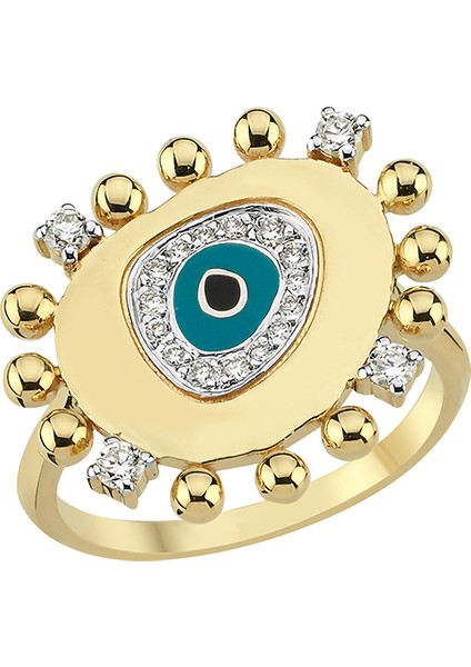 Evil Eye Pırlantalı Kadın Altın Yüzük