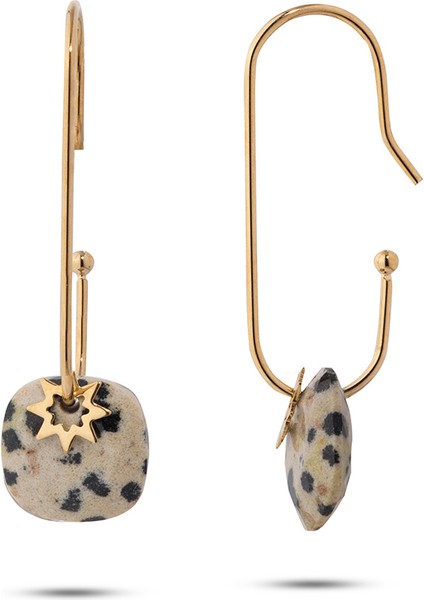 Hoshi Gold Leopar Desenli Doğal Taşlı Çelik Kadın Küpe