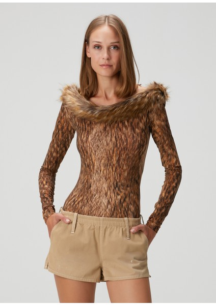 Leopar Desenli Uzun Kol Body