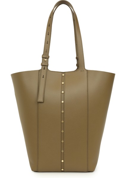 Haki Kadın Deri Alışveriş Çantası