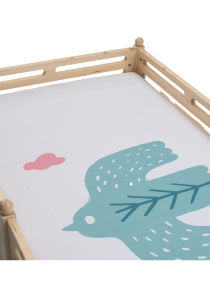 Bird Of Life Beyaz Yeşil Pamuk Saten Unisex Çocuk Çarşaf Seti 90 x 190 cm modelleri