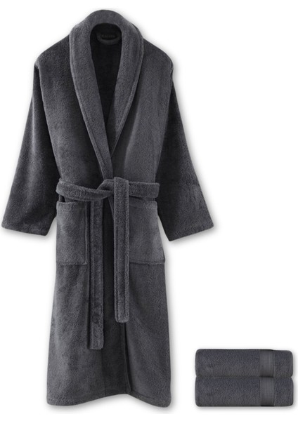 Sicilia Antrasit Pamuklu 3'lü Havlu Bornoz Seti