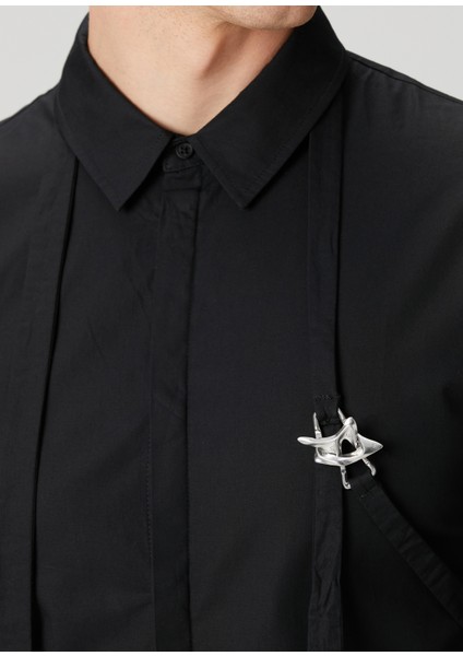 Siyah Aksesuar Detaylı Organik Pamuk Gömlek indirimleri