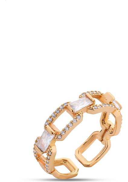 Taşlı Zincir Altın Kaplama Kadın Yüzük