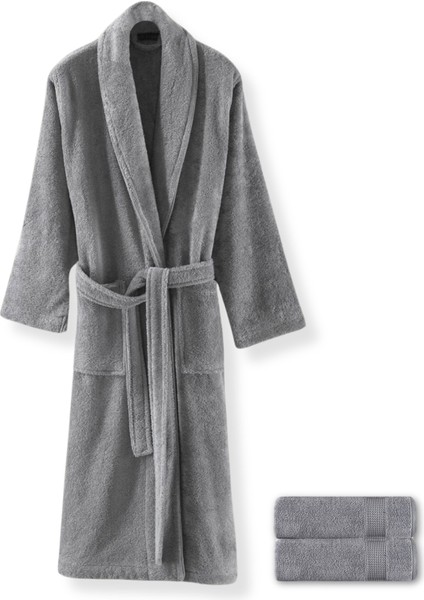 Sicilia Gri %100 Pamuk 3'lü Havlu Bornoz Seti