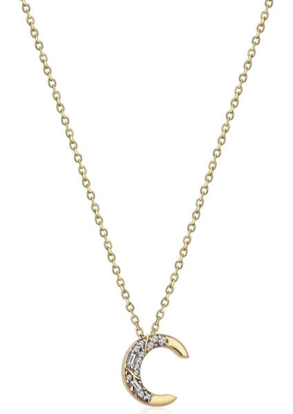 Timeless Initials C Harfli Pırlanta Taşlı 14 Ayar Altın Kadın Kolye