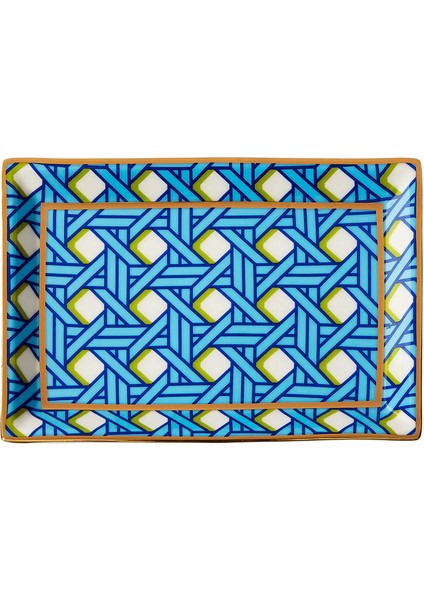 Mavi Desenli Dikdörtgen Tepsi