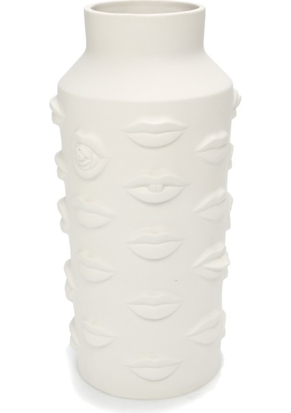 Giant Gala Beyaz Dudak Detaylı Porselen Vazo