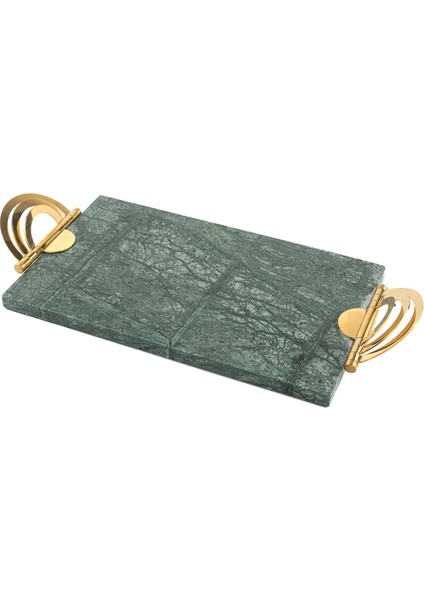 Gold Demir Detaylı Yeşil Mermer Tepsi 42 cm