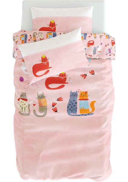 Kitty Of Queen Pembe Pamuk Saten Bebek Çocuk Nevresim Seti 100 x 150 cm