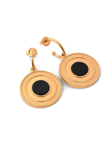 Tiana Siyah Doğal Taşlı 14 Ayar Altın Kaplama Çelik Kadın Küpe fiyatları