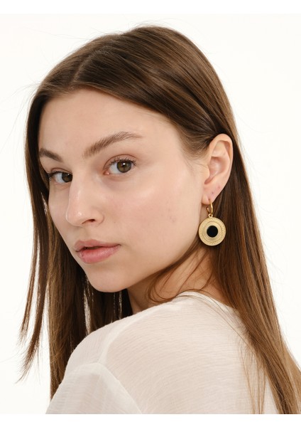 Tiana Siyah Doğal Taşlı 14 Ayar Altın Kaplama Çelik Kadın Küpe modelleri