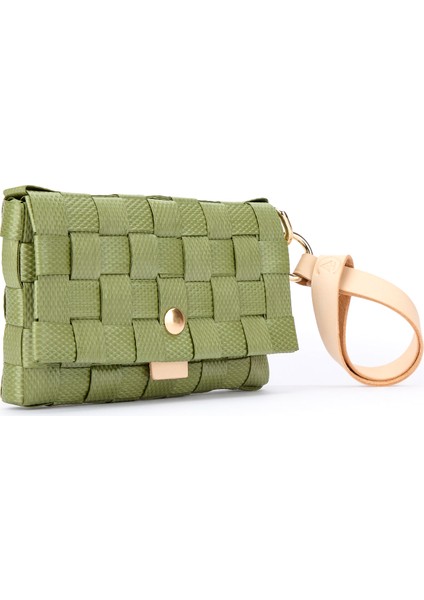 Haki Sepet Örgü Deri Kadın Cüzdan