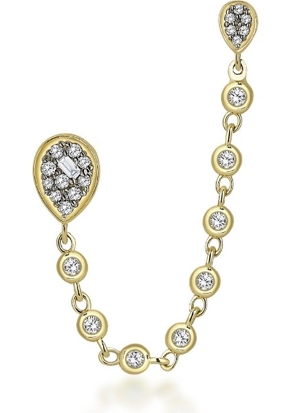 Drova Bond Pırlanta Taşlı 14 Ayar Altın Tek Kadın Küpe