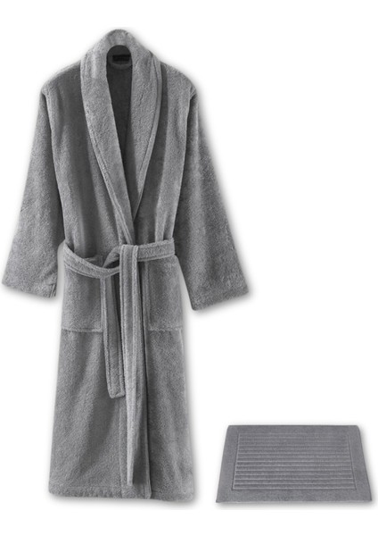 Sicilia Gri Pamuklu 2'li Havlu Bornoz Seti