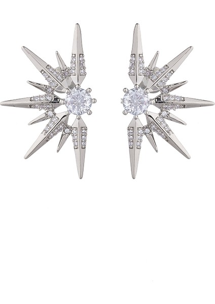 Gümüş Taşlı Güneş Zirkon & Altın Kaplama Pirinç Kadın Küpe