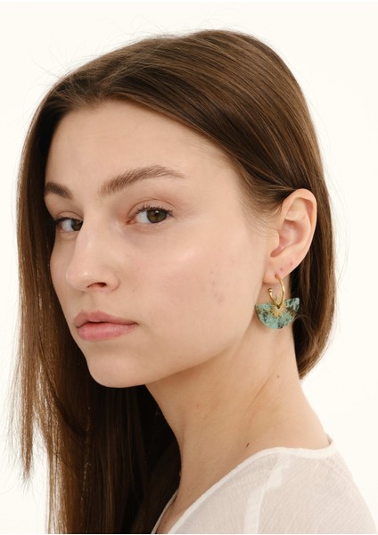 Jiji Gold Yeşil Doğal Taşlı Altın Kaplama Çelik Kadın Küpe modelleri