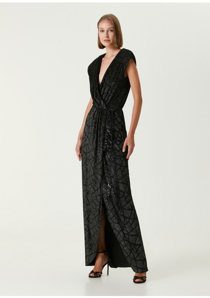 Margot Siyah Kruvaze Maksi Abiye Elbise