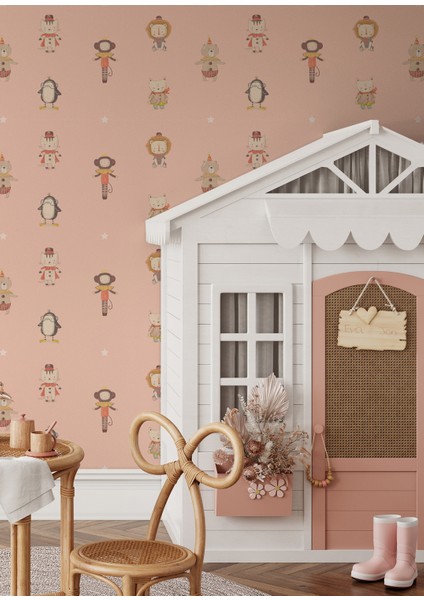 Pembe Sirk Temalı Çocuk Odası Duvar Kağıdı modelleri