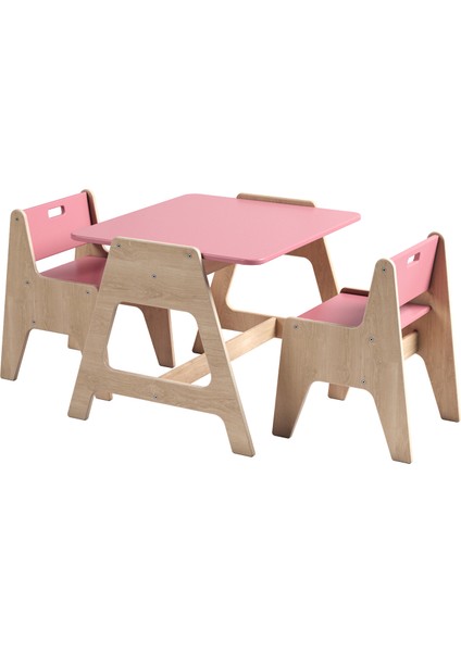 Cotable Pembe Ahşap Çocuk Masa Takımı