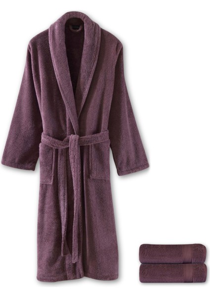 Sicilia Mürdüm Pamuklu 3'lü Bornoz Havlu Seti