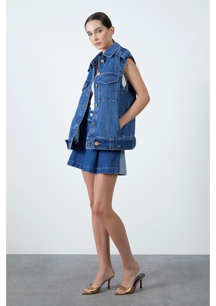 Cep ve Düğme Detaylı Lacivert Denim Ceket fiyatları