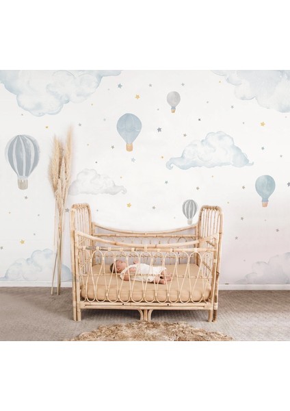 Clouds & Hot Air Balloons Mural Çocuk Odası Duvar Kağıdı 4 x 3 cm modelleri