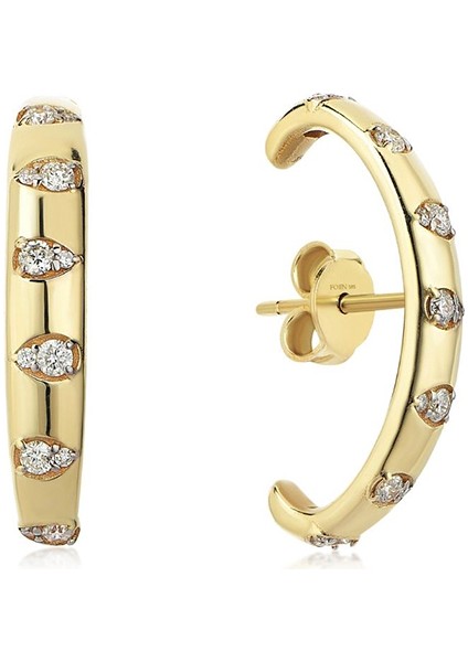 Eternal Drop Pırlanta Taşlı 14 Ayar Altın Tek Kadın Cuff Küpe