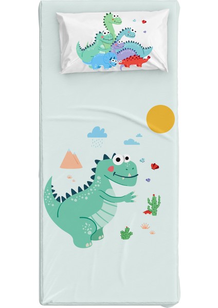 Dinotopia Pamuk Saten Erkek Çocuk Çarşaf Seti 90 x 190 cm