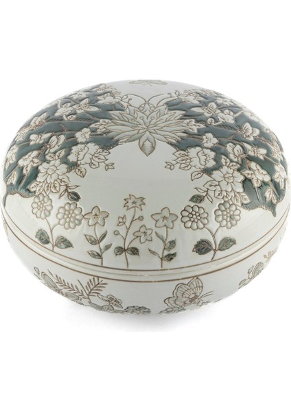 Yeşil Beyaz Porselen Kelebekli Dekoratif Kutu