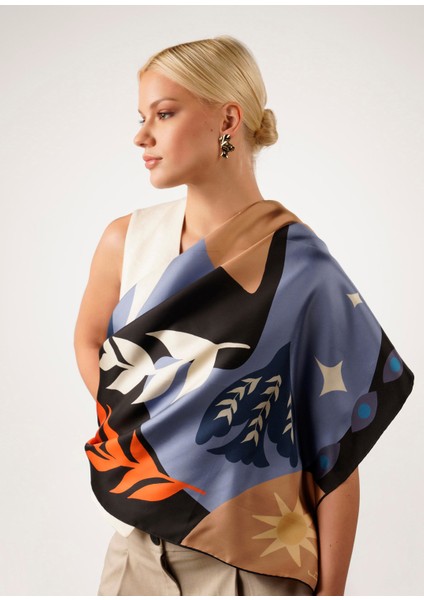 In The Eye Of The Moon Renkli Ipek Kadın Fular 105 cm modelleri