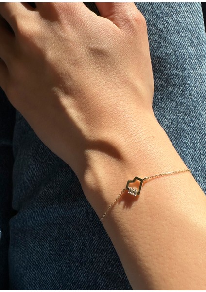 Heart Trio Mini Pırlanta Taşlı 14 Ayar Altın Kadın Bileklik fırsatları