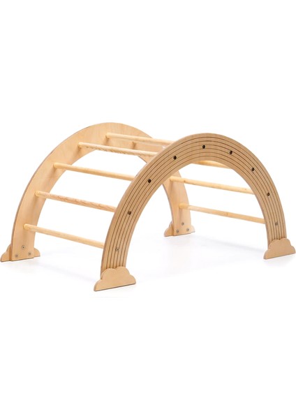 Montessori Pikler Ahşap Merdiven Rampalı Gökkuşağı Tırmanma Seti Aktivite Oyuncağı