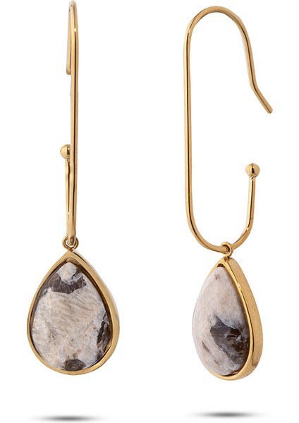 Yuna Krem Rengi Doğal Taşlı Çelik Kadın Küpe