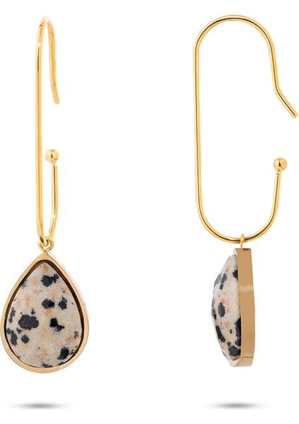 Yuna Gold Leopar Desenli Doğal Taşlı Altın Kaplama Çelik Kadın Küpe