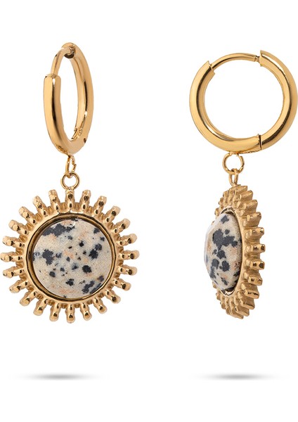 Sun Gold Leopar Desenli Doğal Taşlı Altın Kaplama Çelik Kadın Küpe