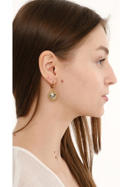 Sun Gold Leopar Desenli Doğal Taşlı Altın Kaplama Çelik Kadın Küpe modelleri