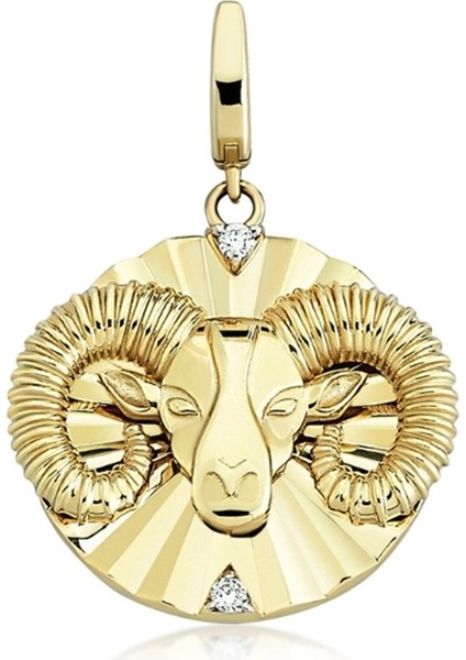 Koç Burcu Pırlanta Taşlı 14 Ayar Altın Kadın Kolye Ucu