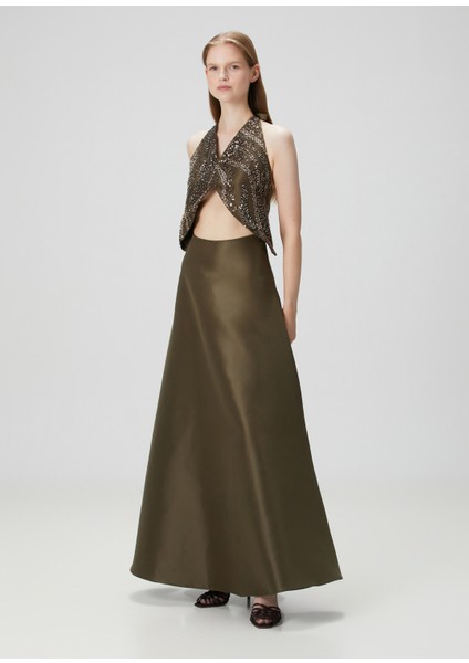 Heidi Haki Payetli Maksi Abiye Elbise