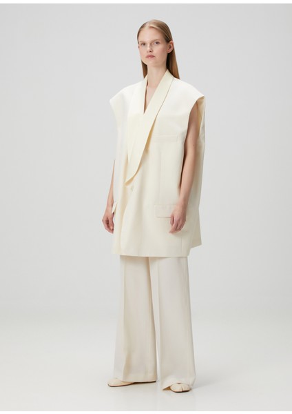 Krem Wide Leg Pantolon